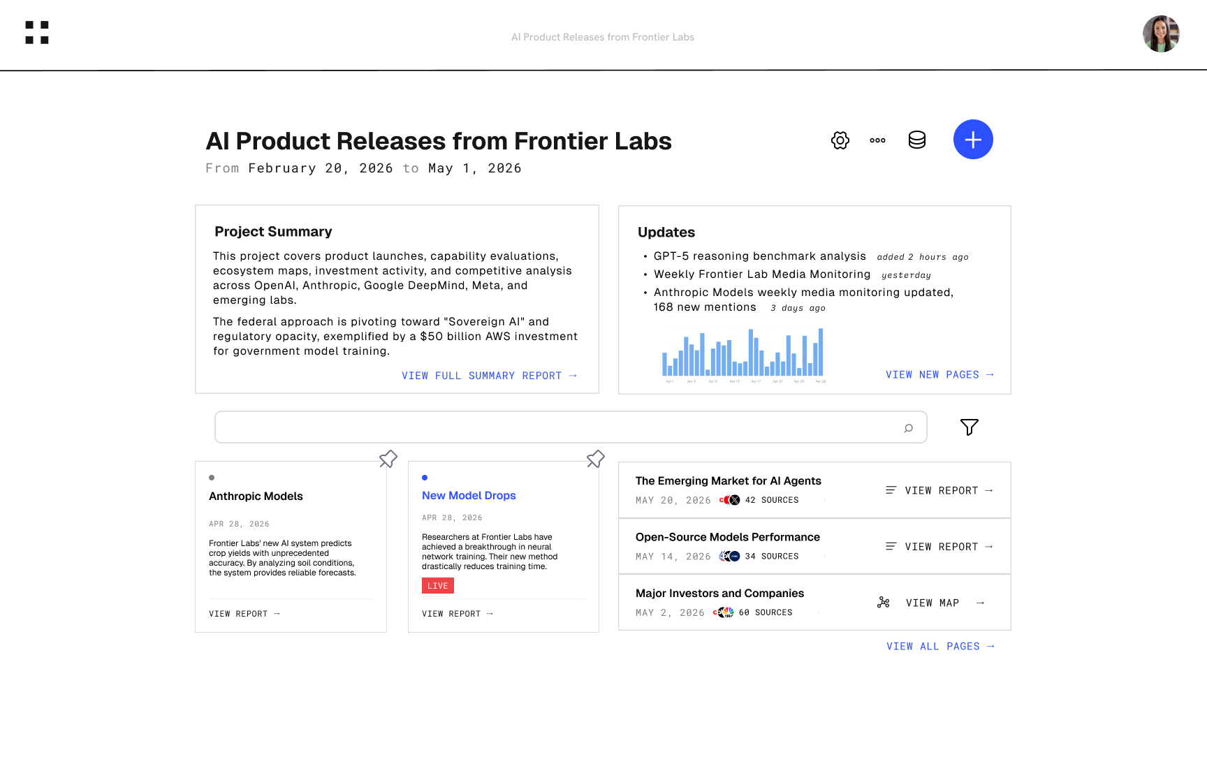 Project home — overview of active queries, recent commits, and ontology