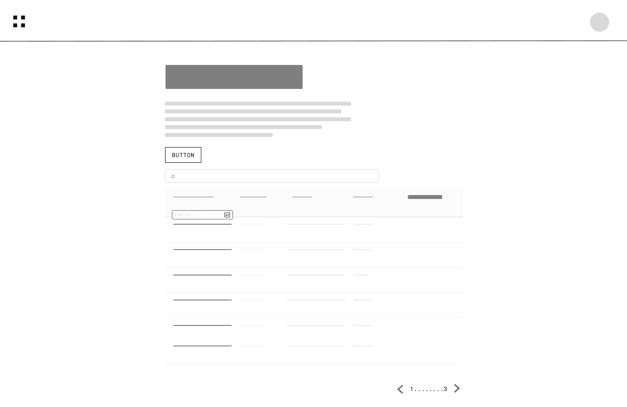 Research table — tabular view of extracted entities with attributes